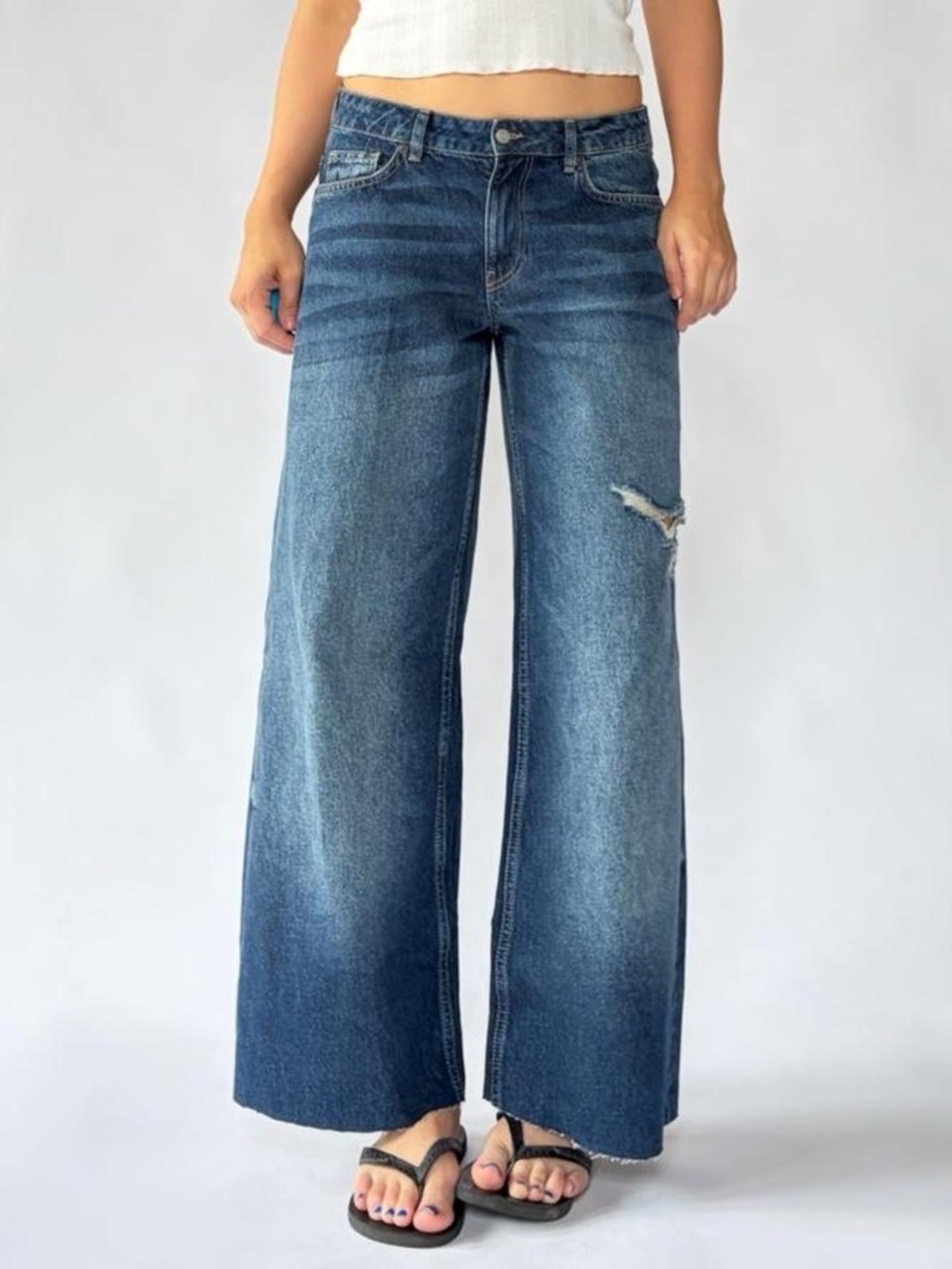 Wide Leg Cropped Jeans Low Rise 6